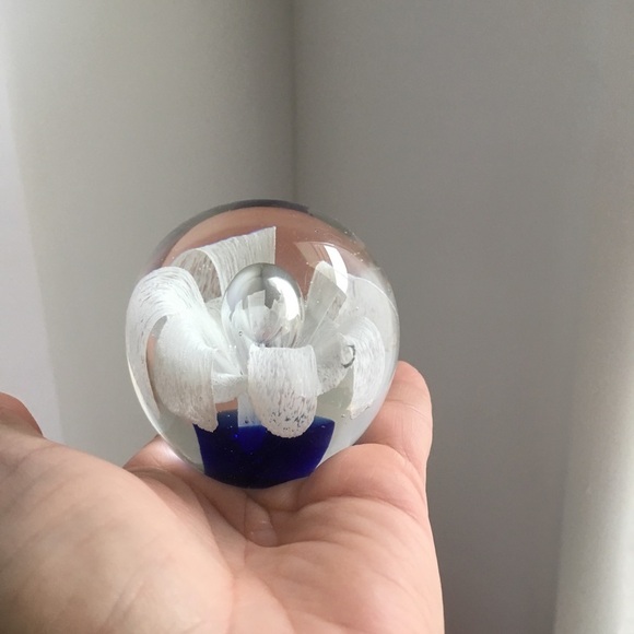 Vintage Art Glass Embedded Flower Paperweight - Picture 4 of 9